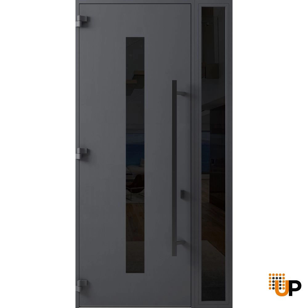 Single swing metal-aluminum modern exterior door with triplex glass | Ronex 0130 Gray | 50 x 96 (W36+14 x H96) photo#2