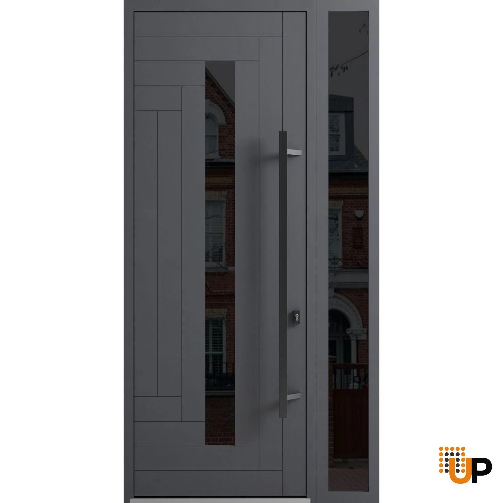 Single swing metal-aluminum modern exterior door with triplex | Ronex 0130 Gray | 48 x 96 photo#1