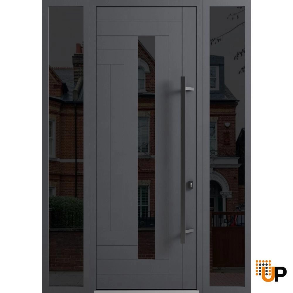 Single swing metal-aluminum modern exterior door with triplex | Ronex 0130 Gray | 60 x 96 photo#1