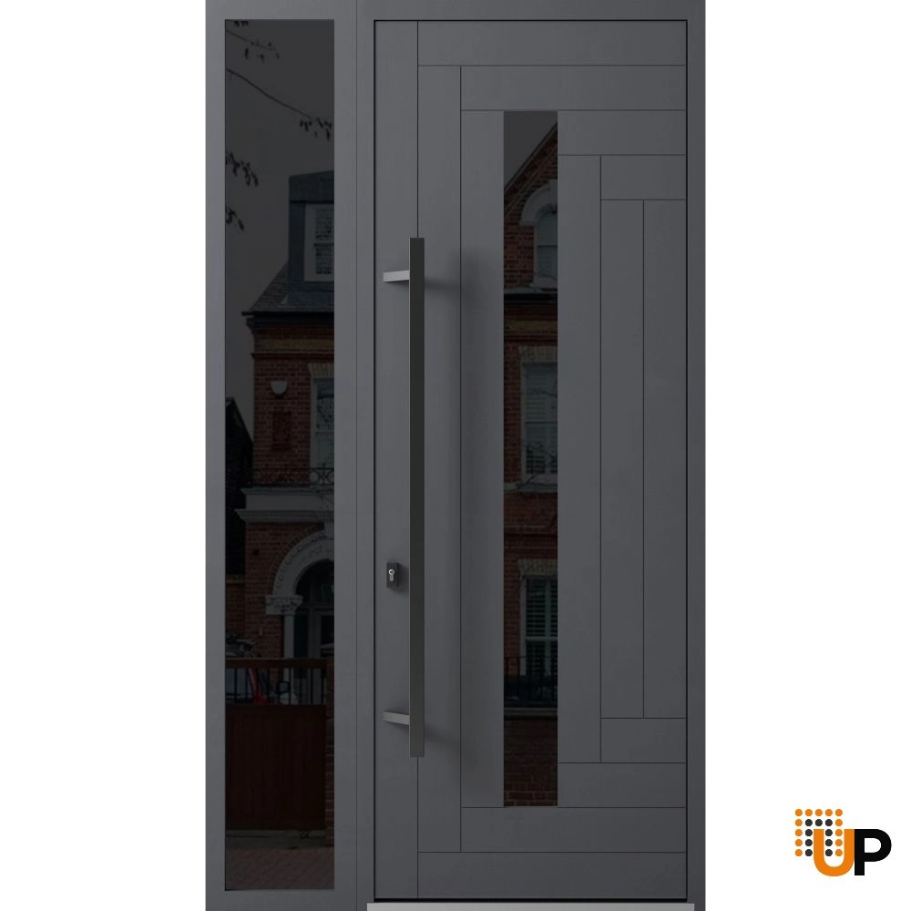 Single swing metal-aluminum modern exterior door with triplex glass | Ronex 0130 Gray | 50 x 96 (W36+14 x H96) photo#1