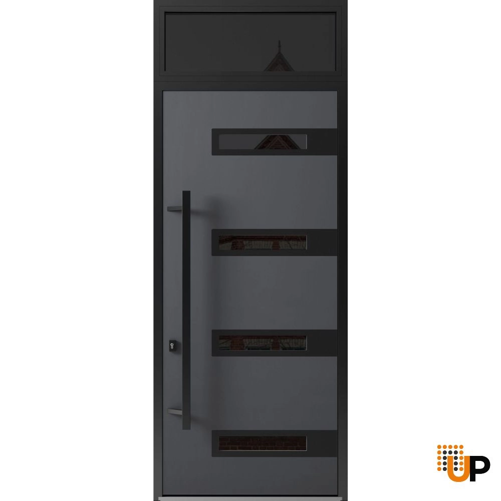Single swing metal-aluminum modern exterior door with triplex glass | Ronex 0131 Gray | 36 x 112 (W36 x H96+16) photo#1