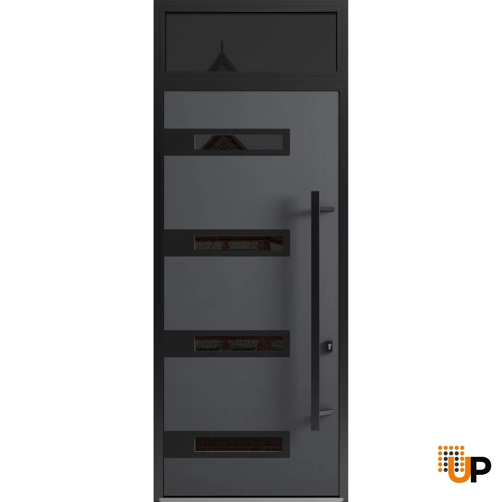 Single swing metal-aluminum modern exterior door with triplex | Ronex 0131 Gray | 36 x 112 (W36 x H96+16) photo#1