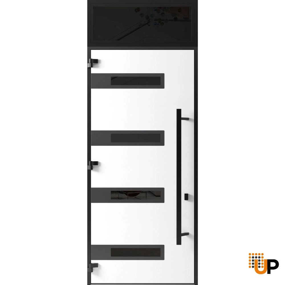 Single swing metal-aluminum modern exterior door with triplex glass | Ronex 0131 Gray | 36 x 112 (W36 x H96+16) photo#2