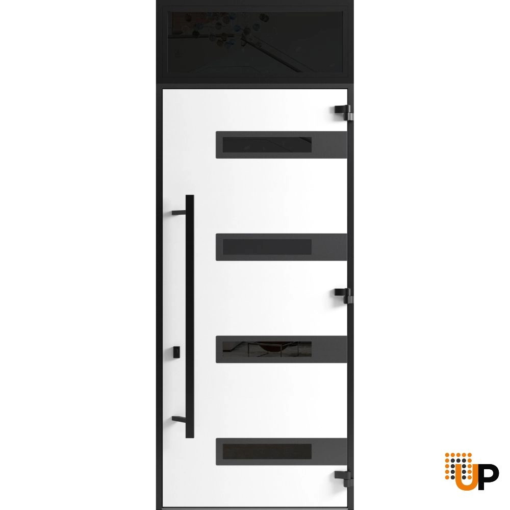 Single swing metal-aluminum modern exterior door with triplex | Ronex 0131 Gray | 36 x 112 (W36 x H96+16) photo#2