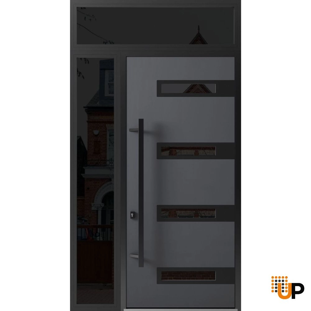 Single swing metal-aluminum modern exterior door with triplex glass | Ronex 0131 Gray | 48 x 112 (W36+12 x H96+16) photo#1