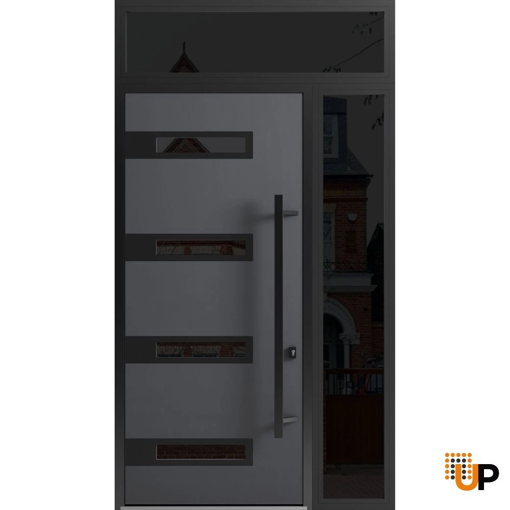 Single swing metal-aluminum modern exterior door with triplex | Ronex 0131 Gray | 48 x 112 (W36+12 x H96+16) photo#1