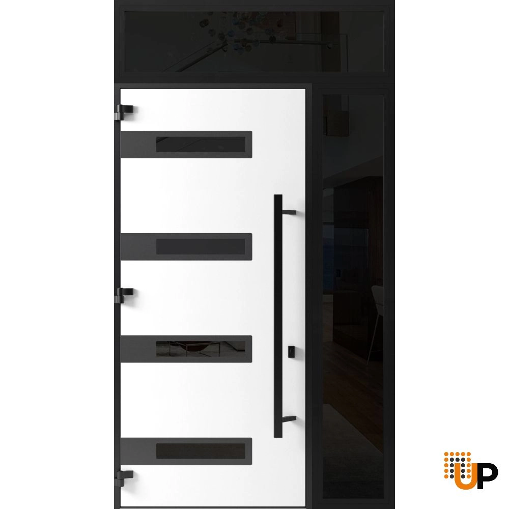 Single swing metal-aluminum modern exterior door with triplex glass | Ronex 0131 Gray | 48 x 112 (W36+12 x H96+16) photo#2