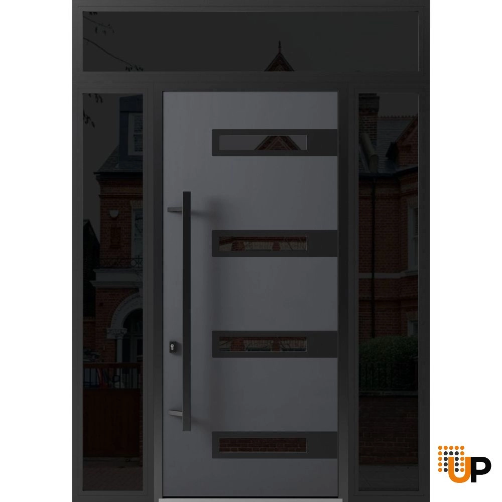 Single swing metal-aluminum modern exterior door with triplex glass | Ronex 0131 Gray | 64 x 112 (W14+36+14 x H96+16) photo#1