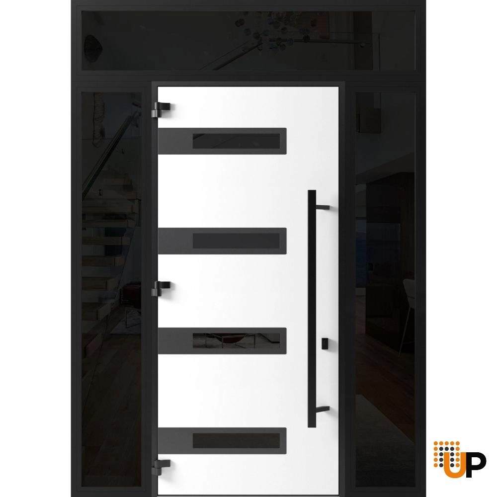 Single swing metal-aluminum modern exterior door with triplex glass | Ronex 0131 Gray | 64 x 112 (W14+36+14 x H96+16) photo#2