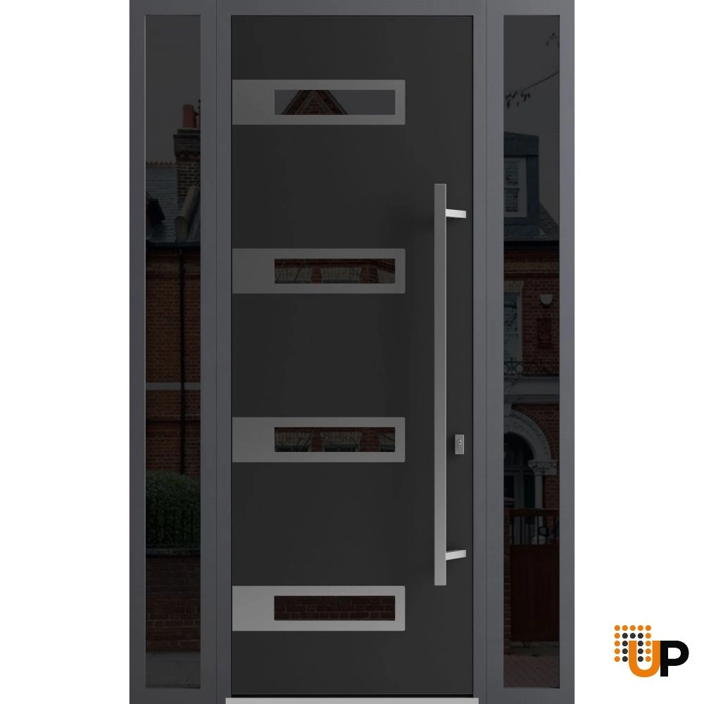 Single swing metal-aluminum modern exterior door with triplex | Ronex 0131 Black | 60 x 96 photo#1