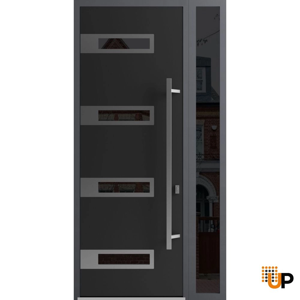 Single swing metal-aluminum modern exterior door with triplex | Ronex 0131 Black | 48 x 96 photo#1