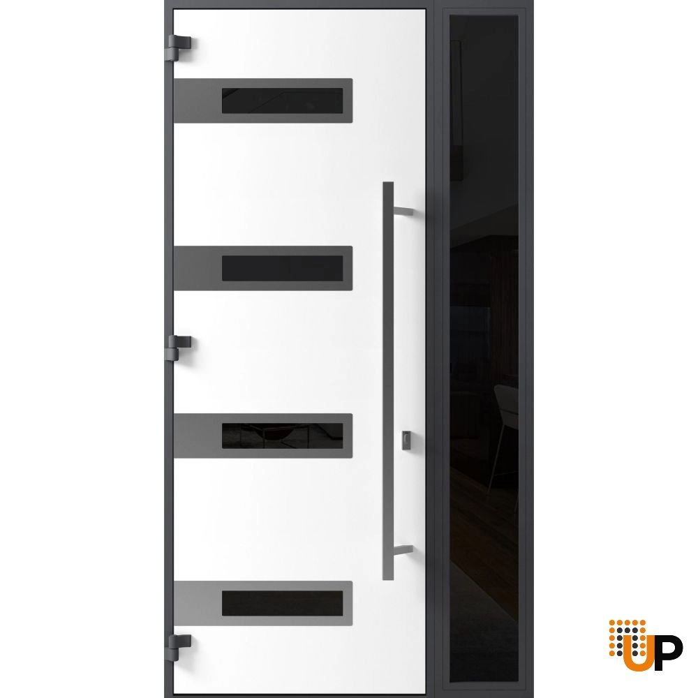 Single swing metal-aluminum modern exterior door with triplex glass | Ronex 0131 Black | 50 x 96 (W36+14 x H96) photo#2