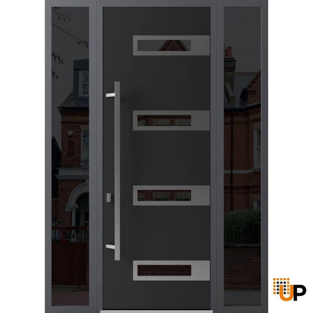 Single swing metal-aluminum modern exterior door with triplex glass | Ronex 0131 Black | 60 x 96 photo#1