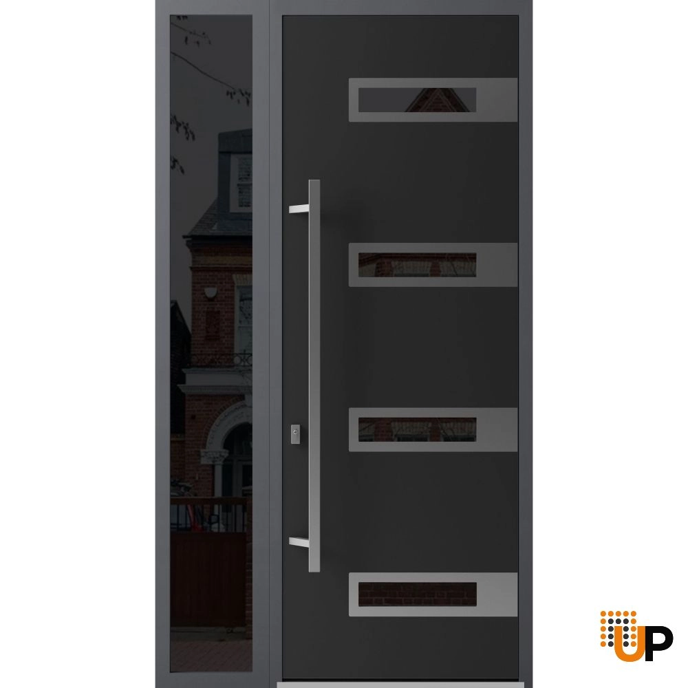 Single swing metal-aluminum modern exterior door with triplex glass | Ronex 0131 Black | 50 x 96 (W36+14 x H96) photo#1