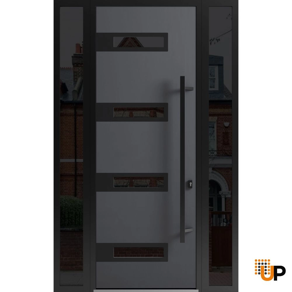 Single swing metal-aluminum modern exterior door with triplex | Ronex 0131 Gray | 60 x 96 photo#1