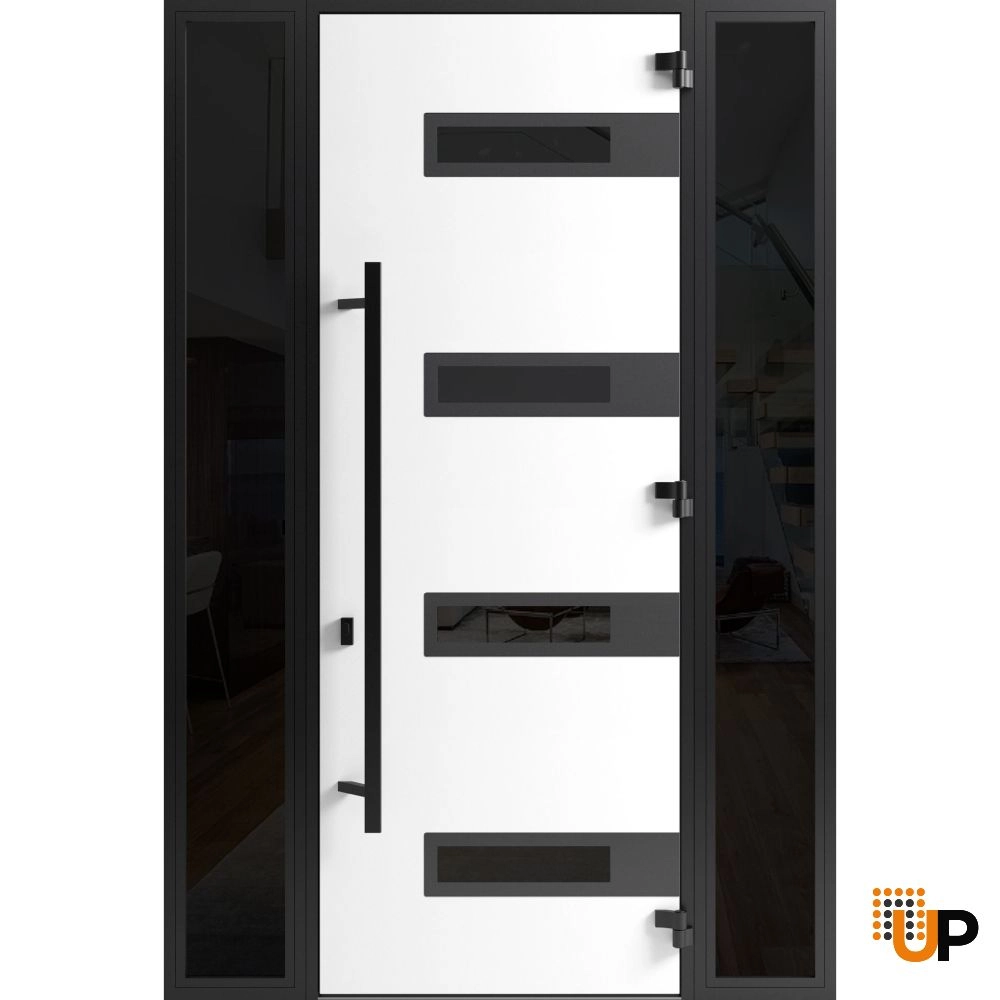 Single swing metal-aluminum modern exterior door with triplex | Ronex 0131 Gray | 60 x 96 photo#2