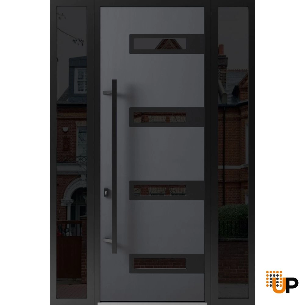 Single swing metal-aluminum modern exterior door with triplex glass | Ronex 0131 Gray | 64 x 96 photo#1