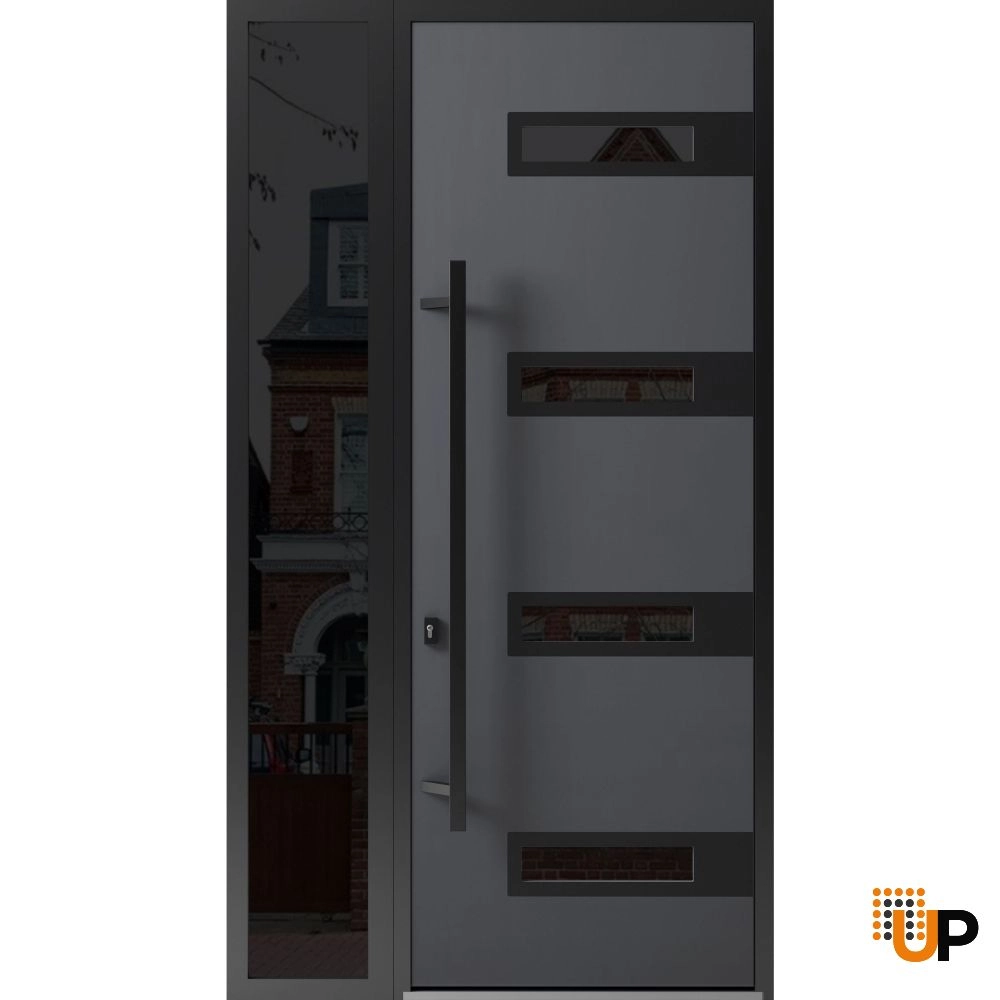 Single swing metal-aluminum modern exterior door with triplex glass | Ronex 0131 Gray | 48 x 96 photo#1