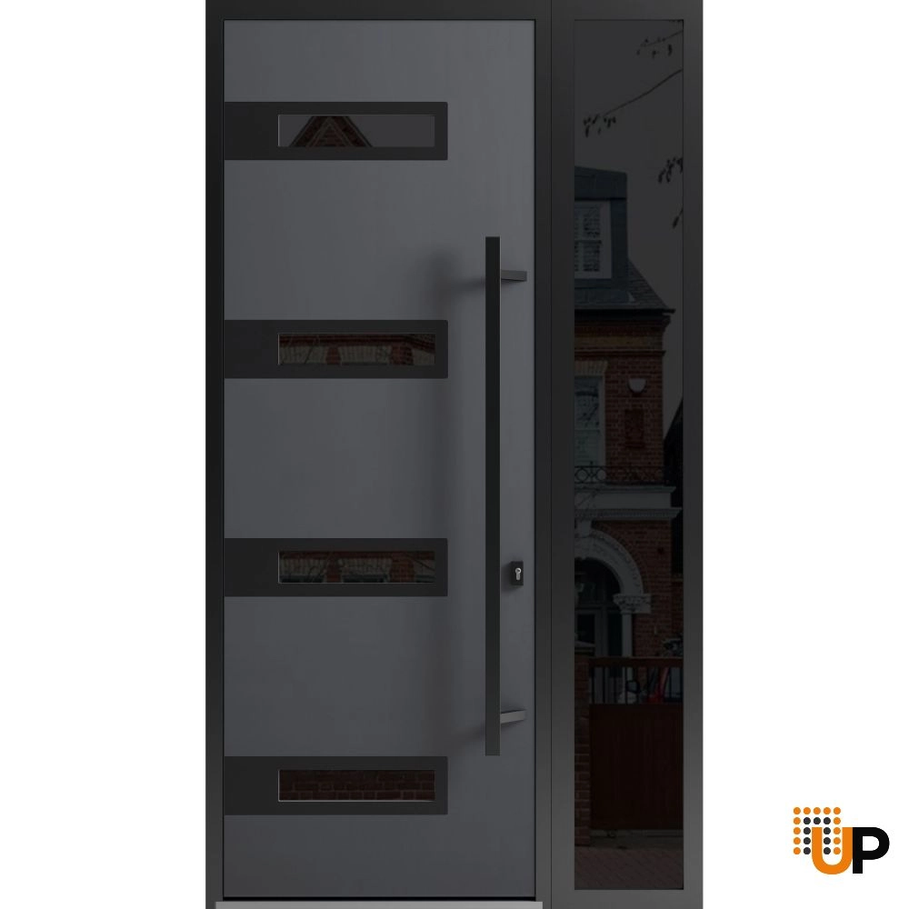 Single swing metal-aluminum modern exterior door with triplex | Ronex 0131 Gray | 48 x 96 photo#2