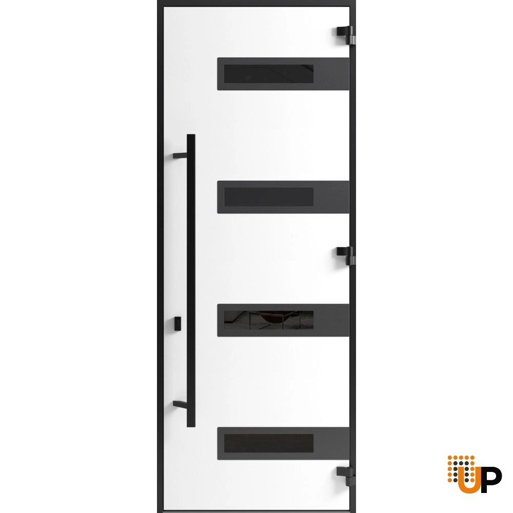 Single swing metal-aluminum modern exterior door with triplex | Ronex 0131 Gray | 36 x 96 photo#2