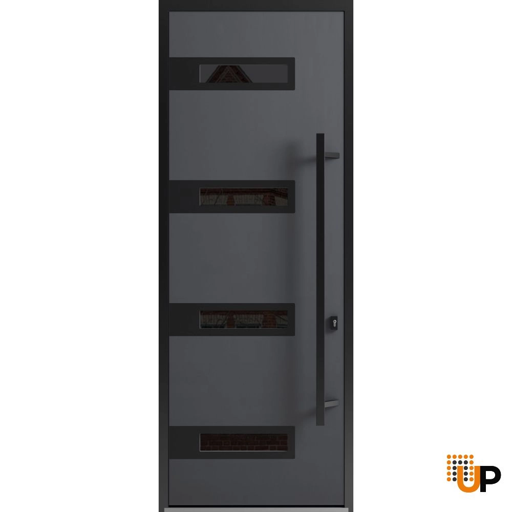 Single swing metal-aluminum modern exterior door with triplex | Ronex 0131 Gray | 36 x 96 photo#1