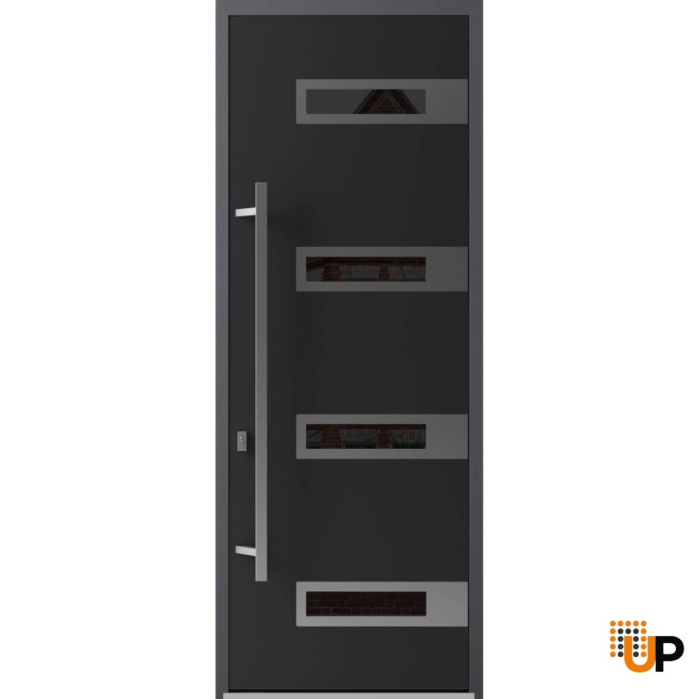 Single swing metal-aluminum modern exterior door with triplex glass | Ronex 0131 Black | 36 x 96 photo#1