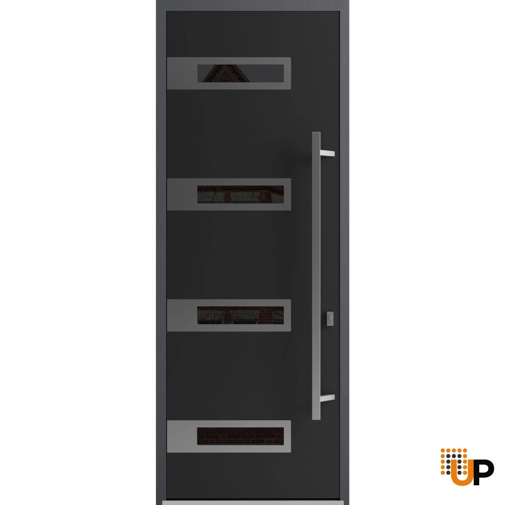Single swing metal-aluminum modern exterior door with triplex | Ronex 0131 Black | 36 x 96 photo#1