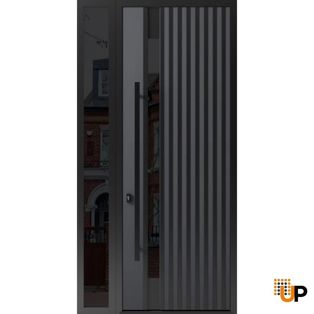Single swing metal-aluminum modern exterior door with triplex glass | Ronex 0144 Gray | 48 x 96 photo#1
