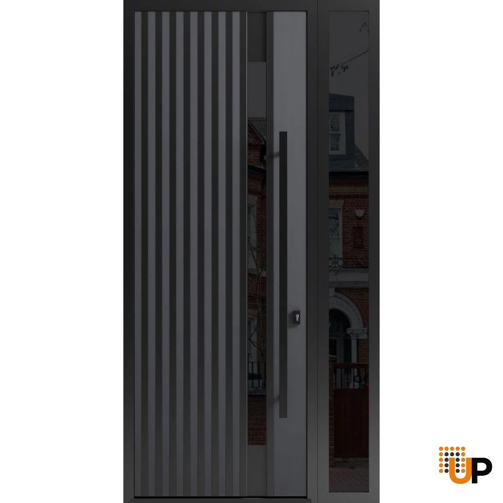Single swing metal-aluminum modern exterior door with triplex | Ronex 0144 Gray | 48 x 96 photo#1