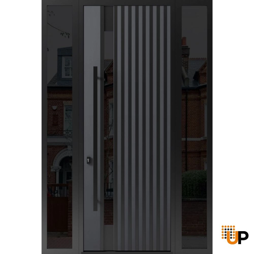 Single swing metal-aluminum modern exterior door with triplex glass | Ronex 0144 Gray | 64 x 96 photo#1