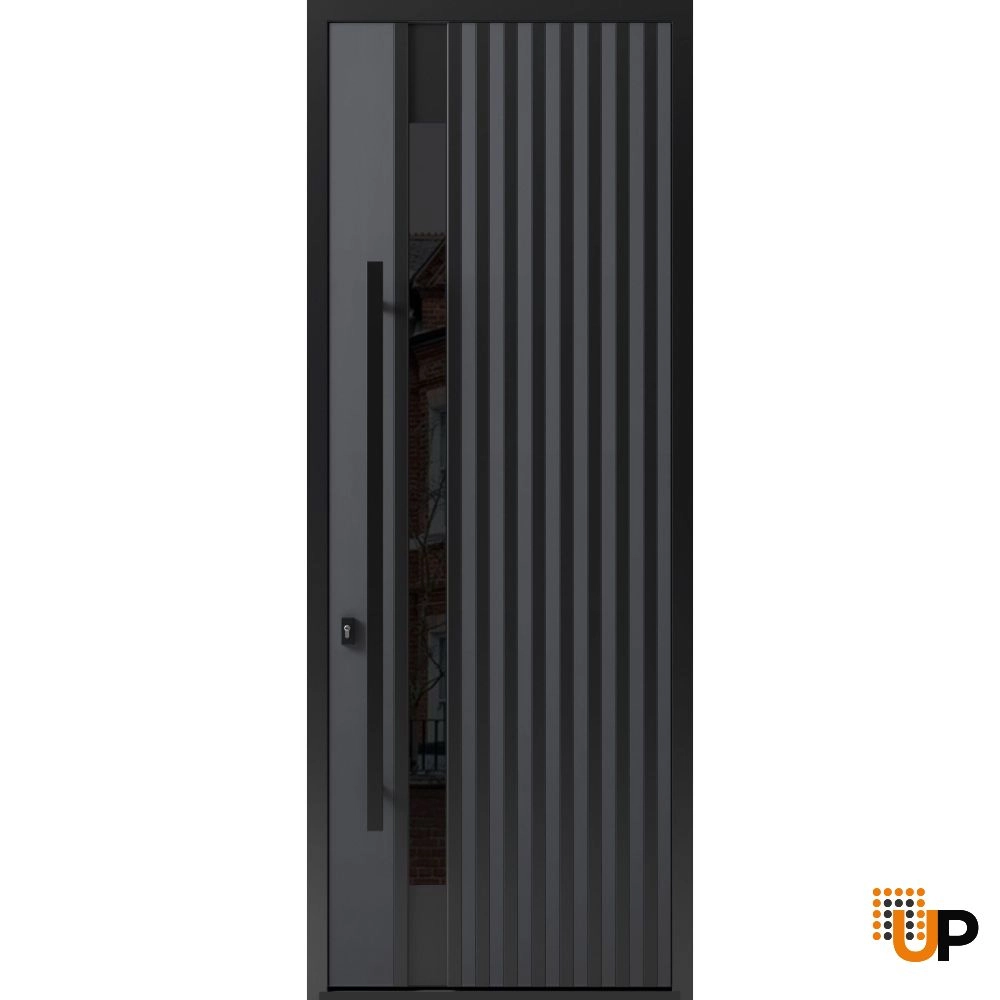 Single swing metal-aluminum modern exterior door with triplex glass | Ronex 0144 Gray | 36 x 96 photo#1