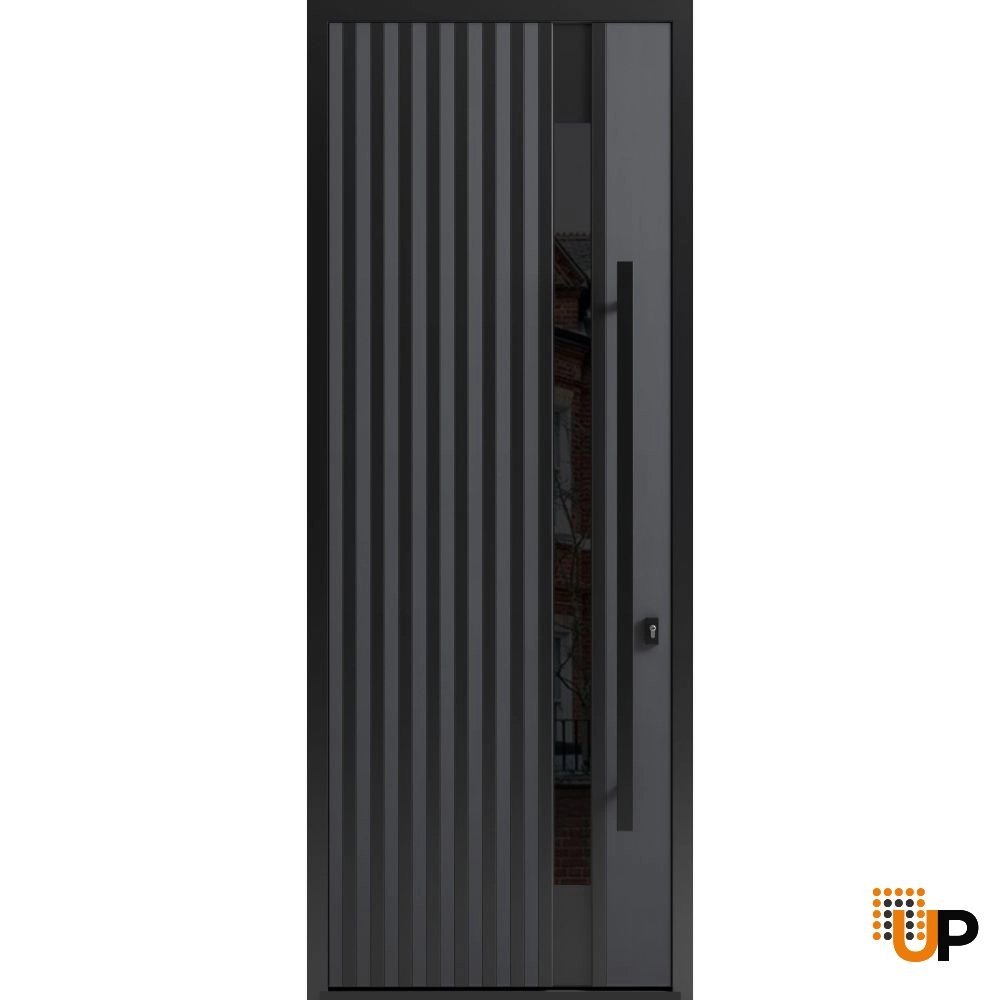 Single swing metal-aluminum modern exterior door with triplex | Ronex 0144 Gray | 36 x 96 photo#1
