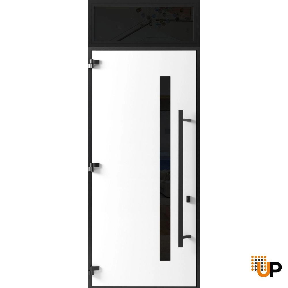 Single swing metal-aluminum modern exterior door with triplex glass | Ronex 0162 Red Oak | 36 x 112 (W36 x H96+16) photo#2