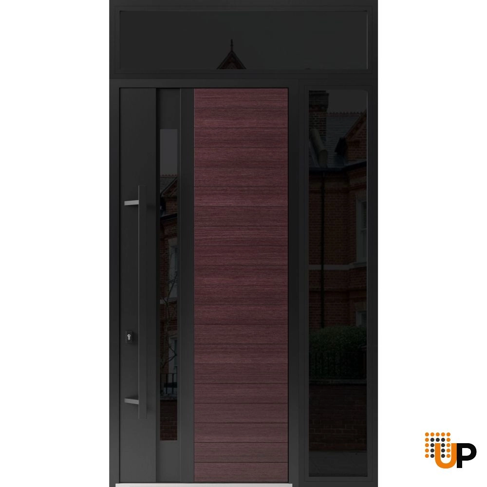 Single swing metal-aluminum modern exterior door with triplex glass | Ronex 0162 Red Oak | 52 x 112 (W36+16 x H96+16) photo#1