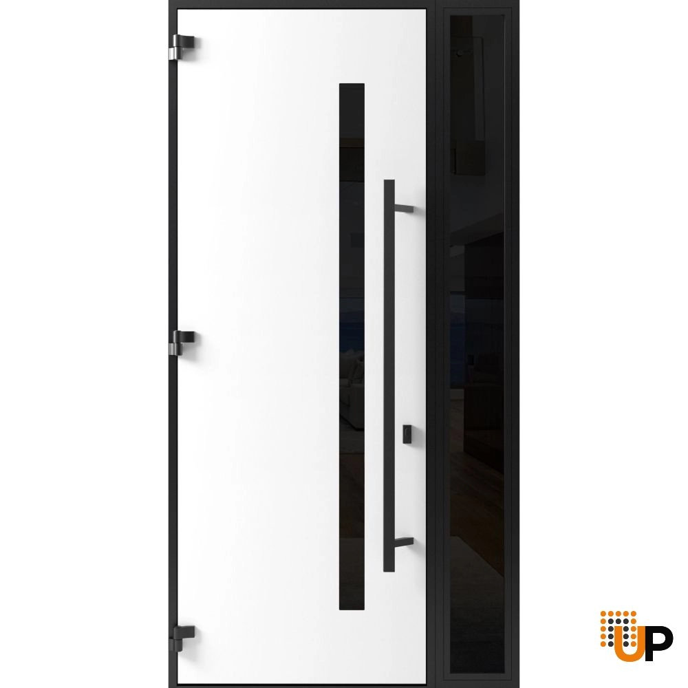 Single swing metal-aluminum modern exterior door with triplex glass | Ronex 0162 Red Oak | 50 x 96 (W36+14 x H96) photo#2