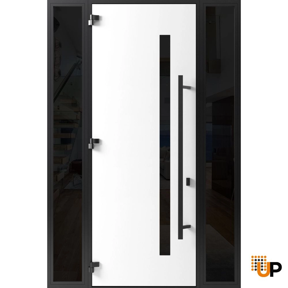 Single swing metal-aluminum modern exterior door with triplex glass | Ronex 0162 Red Oak | 64 x 96 photo#2