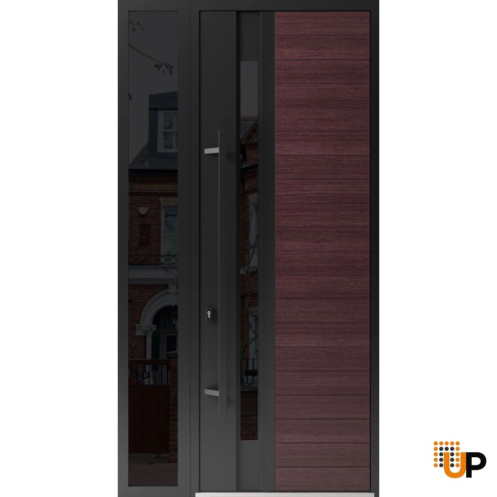 Single swing metal-aluminum modern exterior door with triplex glass | Ronex 0162 Red Oak | 50 x 96 (W36+14 x H96) photo#1