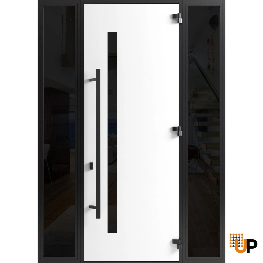 Single swing metal-aluminum modern exterior door with triplex | Ronex 0162 Red Oak | 60 x 96 photo#2