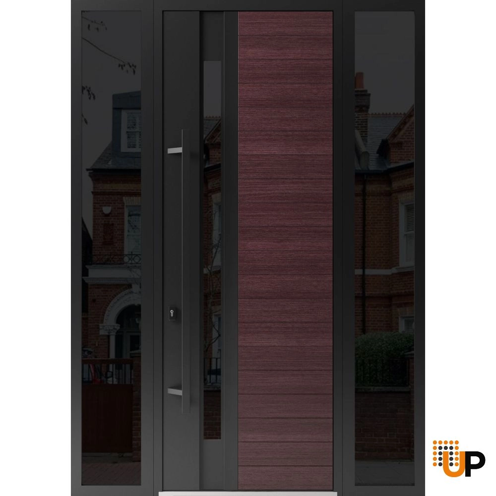 Single swing metal-aluminum modern exterior door with triplex glass | Ronex 0162 Red Oak | 64 x 96 photo#1