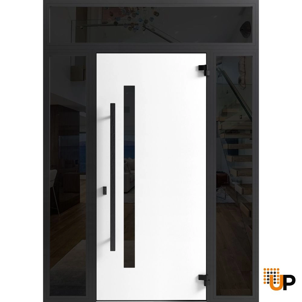Single swing metal-aluminum modern exterior door with tinted clear-mirrored glass | Dekton 0163 Ardesia Nero | 60 x 96 photo#2