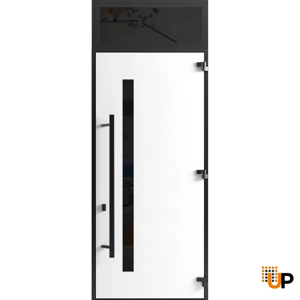 Single swing metal-aluminum modern exterior door with tinted clear-mirrored glass | Dekton 0163 Venezia Noce | 36 x 112 (W36 x H96+16) photo#2