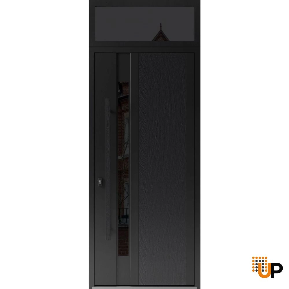 Single swing metal-aluminum modern exterior door with tinted clear-mirrored glass | Dekton 0163 Ardesia Nero | 36 x 96 photo#1
