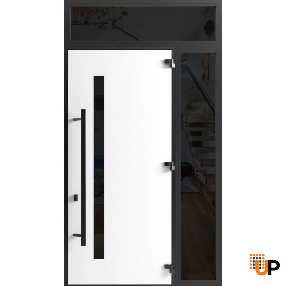 Single swing metal-aluminum modern exterior door with tinted clear-mirrored glass | Dekton 0163 Venezia Noce | 48 x 112 (W36+12 x H96+16) photo#2