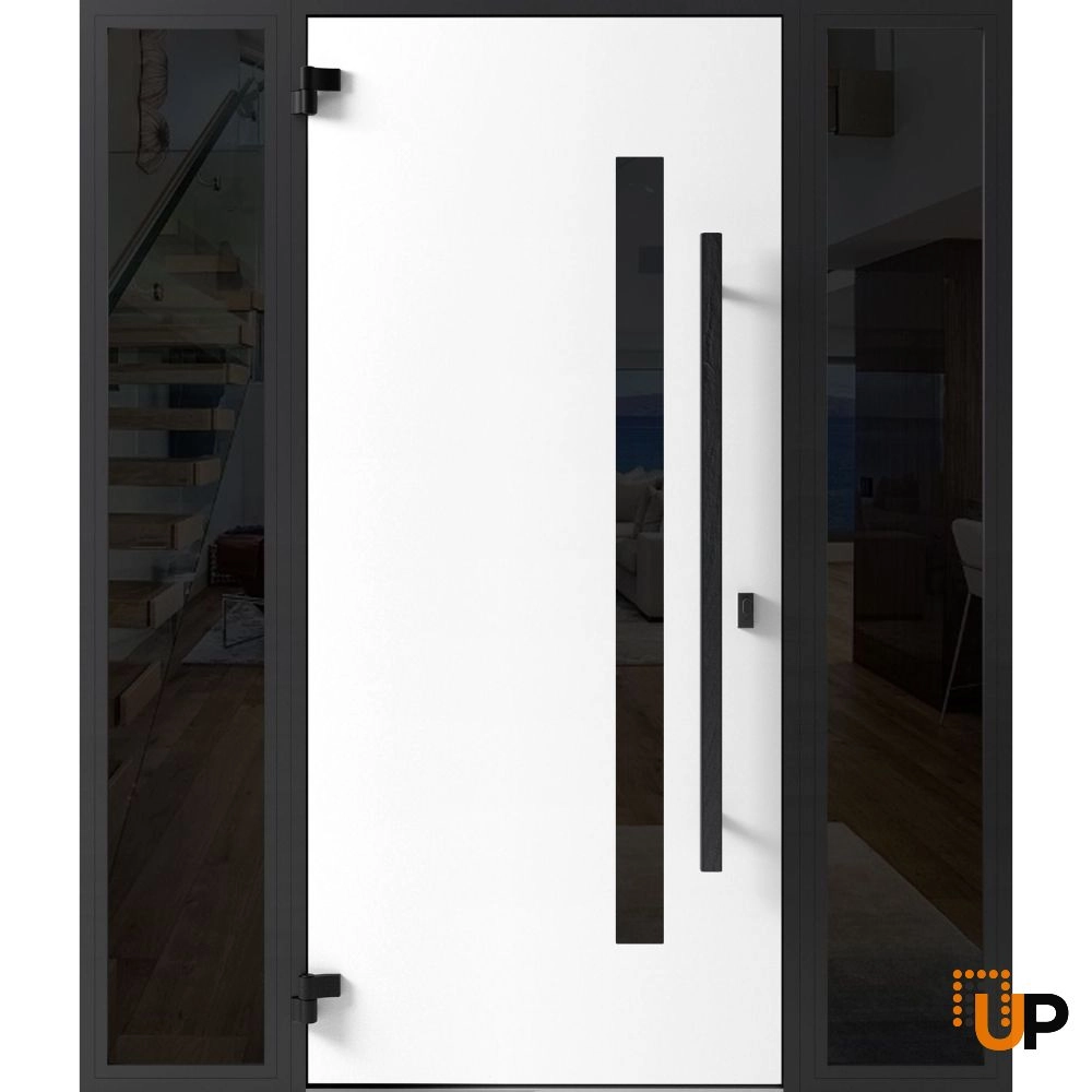 Single swing metal-aluminum modern exterior door with tinted clear-mirrored glass | Dekton 0163 Ardesia Nero | 60 x 80 photo#2