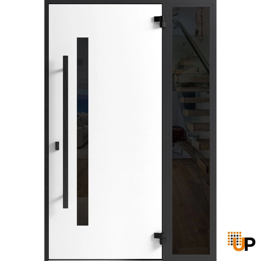 Single swing metal-aluminum modern exterior door with tinted clear-mirrored glass | Dekton 0163 Ardesia Nero | 48 x 80 photo#2