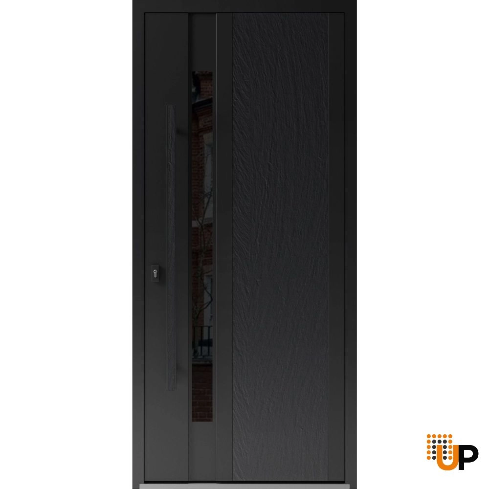 Single swing metal-aluminum modern exterior door with tinted clear-mirrored glass | Dekton 0163 Ardesia Nero | 36 x 80 photo#1