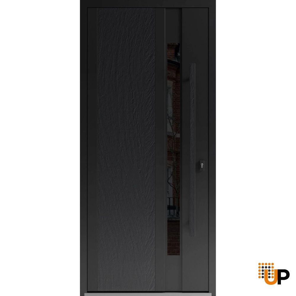 Single swing metal-aluminum modern exterior door with tinted clear-mirrored glass | Dekton 0163 Ardesia Nero | 36 x 80 photo#1