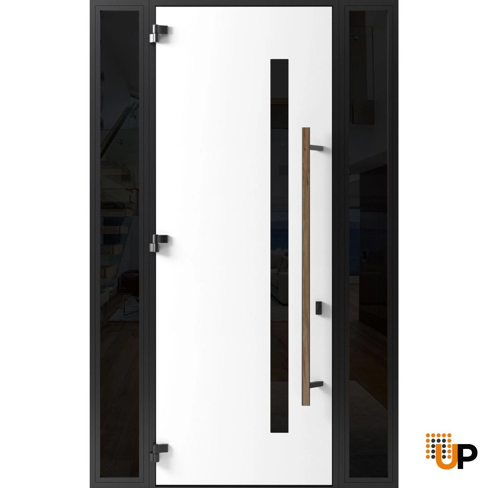 Single swing metal-aluminum modern exterior door with tinted clear-mirrored glass | Dekton 0163 Venezia Noce | 64 x 96 photo#2