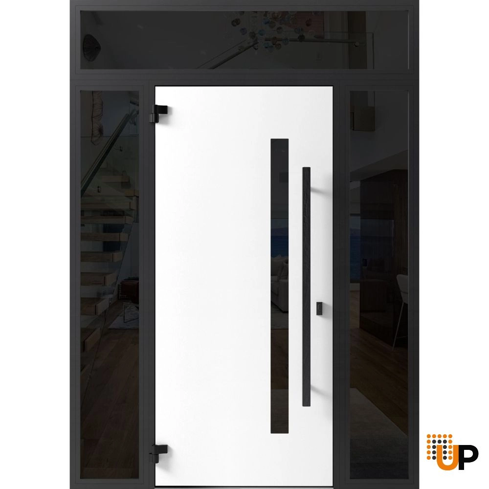 Single swing metal-aluminum modern exterior door with tinted clear-mirrored glass | Dekton 0163 Venezia Noce | 60 x 96 photo#2