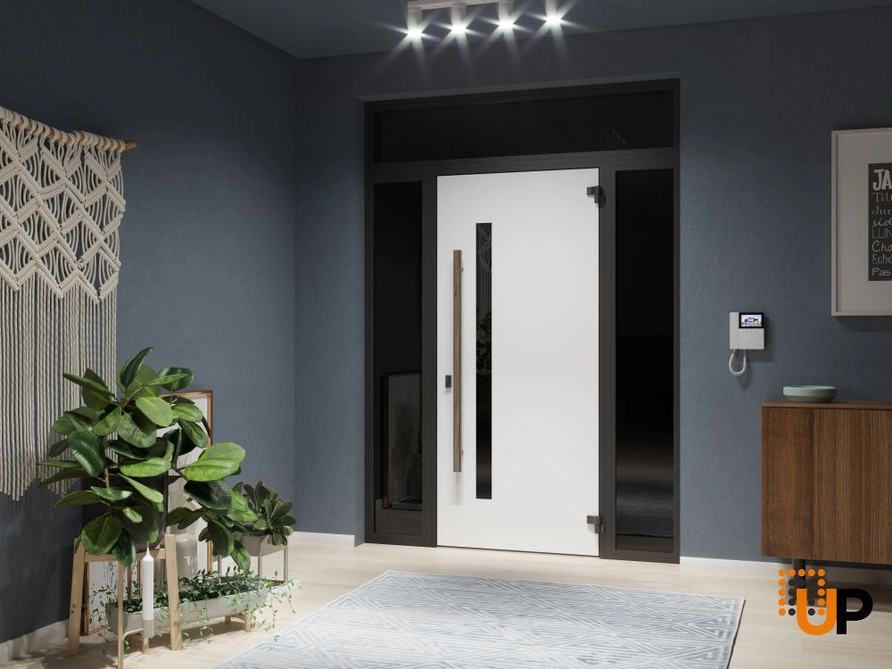 Single swing metal-aluminum modern exterior door with tinted clear-mirrored glass | Dekton 0163 Venezia Noce | 60 x 96 photo#7